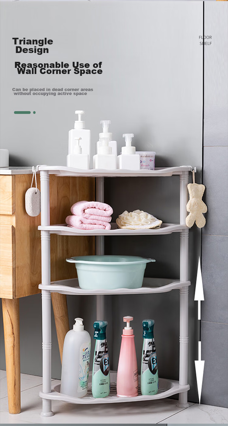 HOUYA Bathroom Storage Rack, Blue Four-Tier, Toilet Organizer Shelf, Floor-Standing Washbasin Rack, Kitchen Draining Rack 5