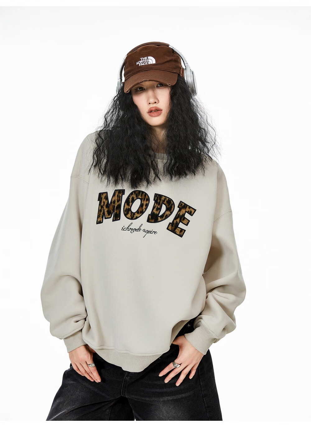 ICH MODE American Style Gray Crewneck Sweatshirt Women 2026 Spring New Loose Casual Jacket Top Light Gray S 23