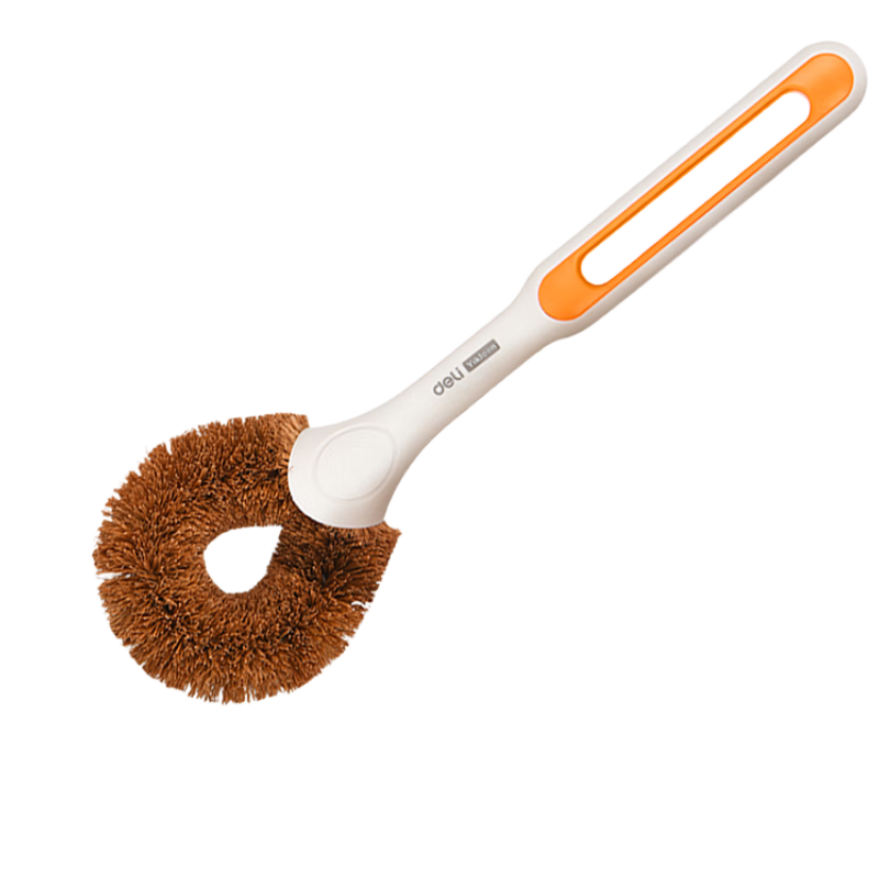 Deli Coconut Palm Pot Brush Kitchen Non-Stick Oil Multi-Functional Cleaning Brush Long Handle Pot Scrubber