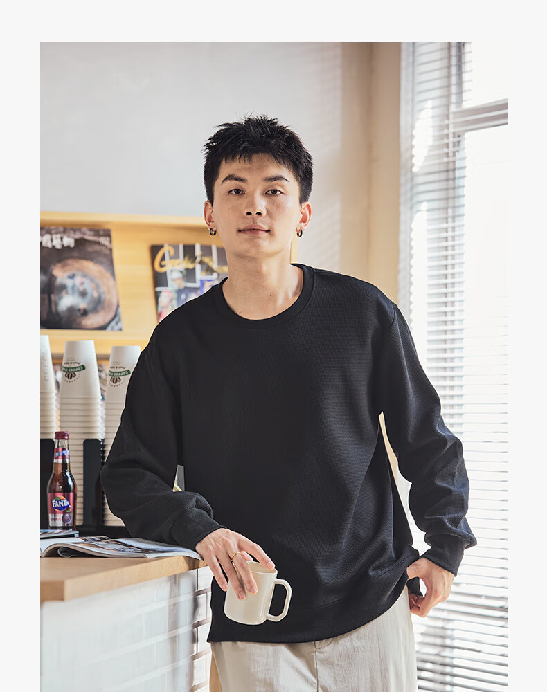 TonLion Men's Waffle Knit Pullover Hoodie Spring Heavyweight Solid Color Casual Loose Fit Long Sleeve Jacket for Youth Sports 3
