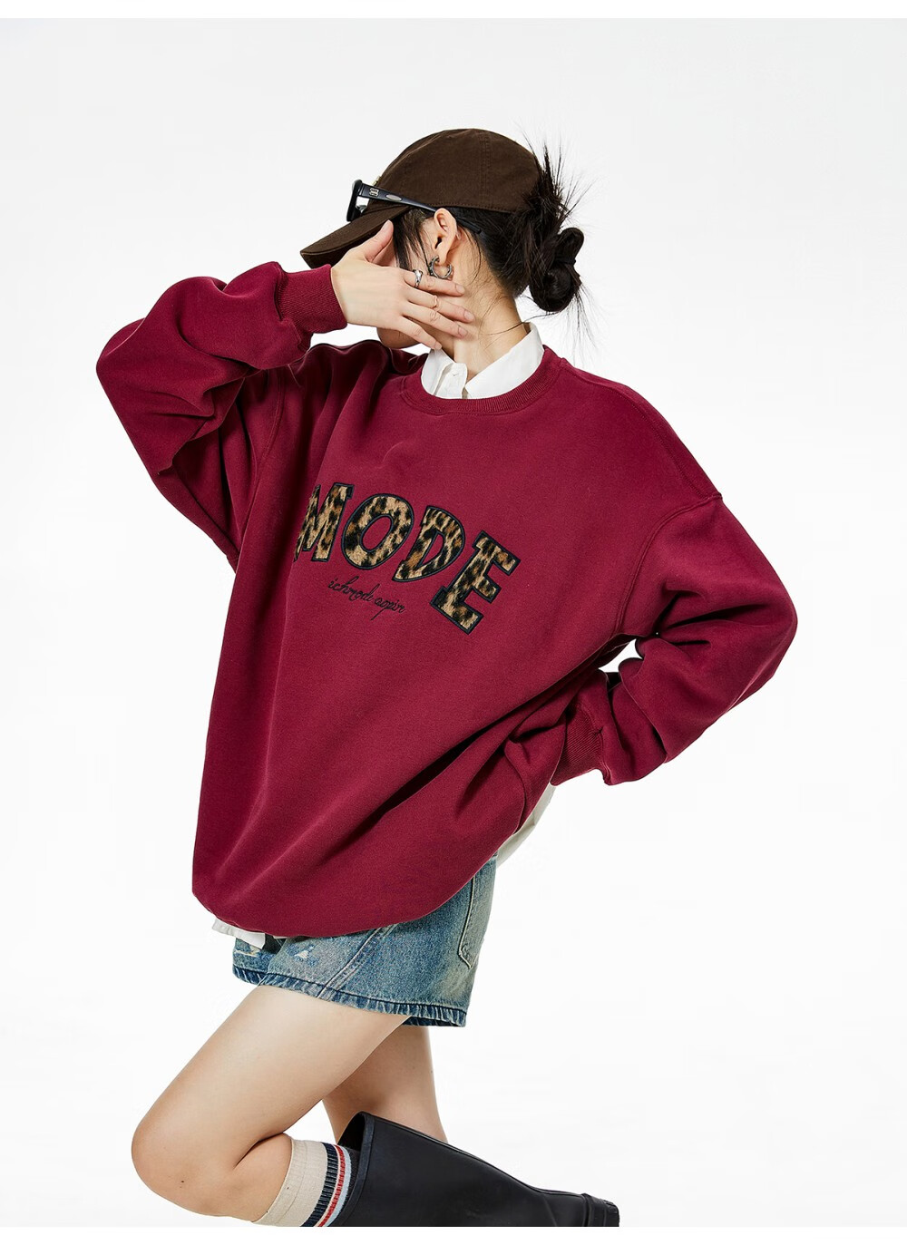 ICH MODE American Style Gray Crewneck Sweatshirt Women 2026 Spring New Loose Casual Jacket Top Light Gray S 40