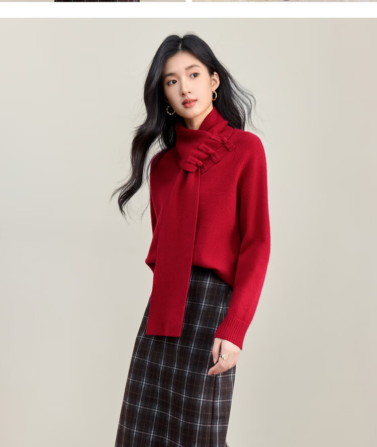 Sentubila Women's Wool Blend Stretch Sweater Autumn Warm Scarf Collar Button Long Sleeve Knit Loose Chinese Style Top 8