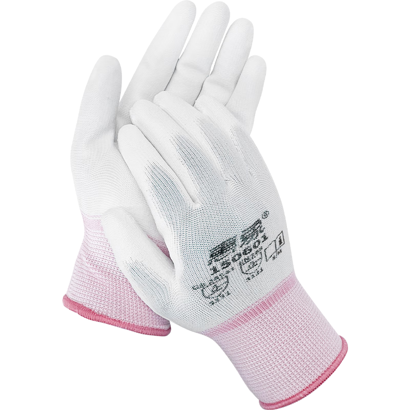 Huixiang JD Industrial Private Label Polyester PU Palm Coated Gloves Anti-Slip Wear-Resistant Work Protective Gloves Breathable Lightweight Work Gloves 10 Bags/Pack Size S EU CE Certified