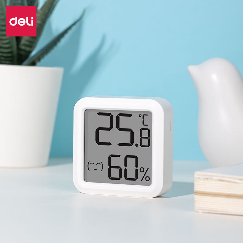 Deli Mini Indoor Thermometer Hygrometer, Gift for Elderly And Children, Birthday Present, Home Indoor Baby Room Temperature And Humidity Meter, Office Supplies, White 8845