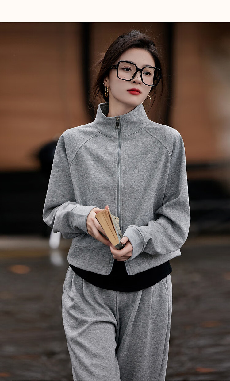 Dme [Wandering Outfit] Spring And Autumn Sporty Style Stand-Up Collar Double Zipper Long-Sleeve Top Casual Pants Women's Two-Piece Set 23