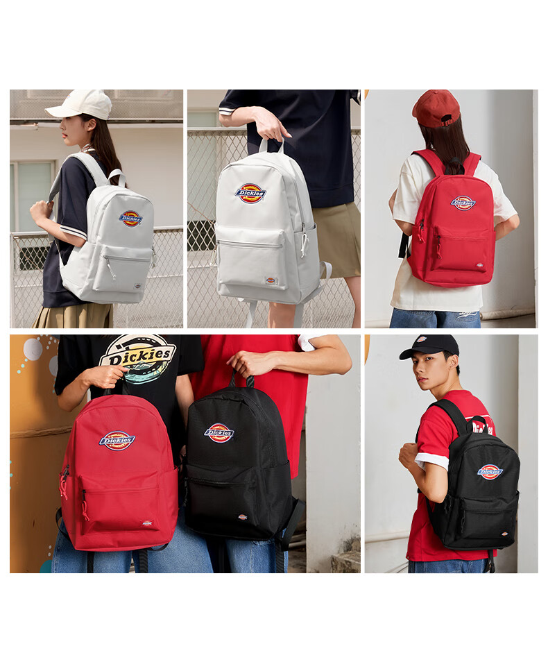 Dickies Embroidered Large Capacity Backpack for Middle and High School Students, Travel and Commuting, Unisex School Bag, Light Gray 13