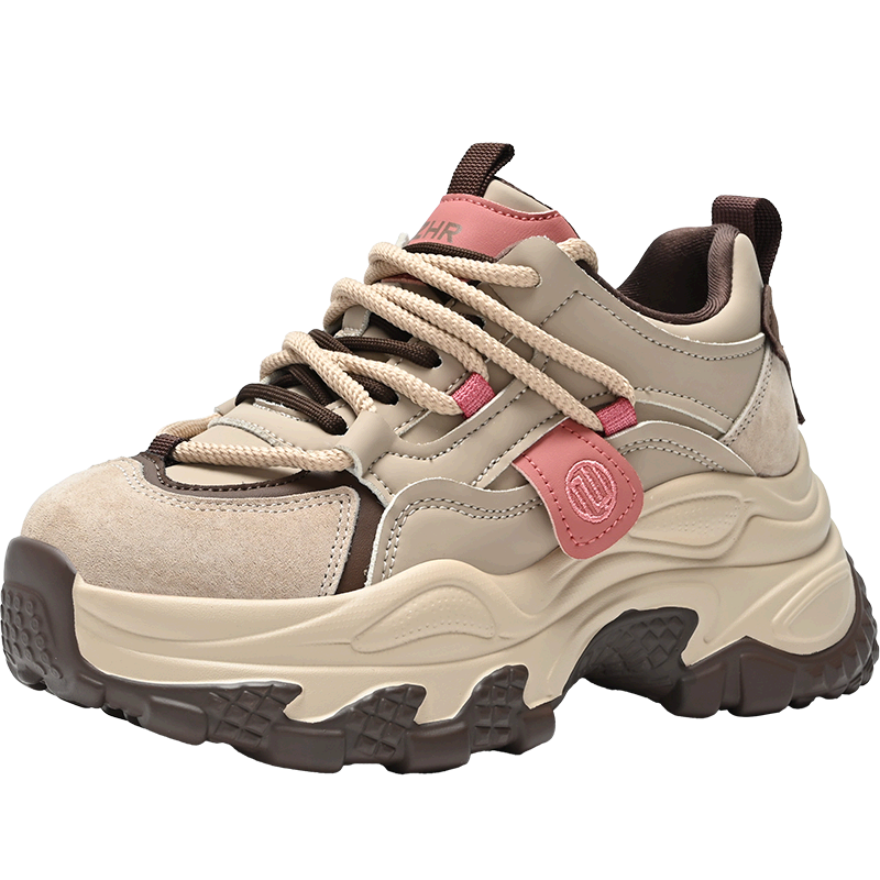 ZHR Women's Dad Sneakers Spring New Thick Sole Small Height Increase Casual Sports Shoes KS268 Red Brown Size 36