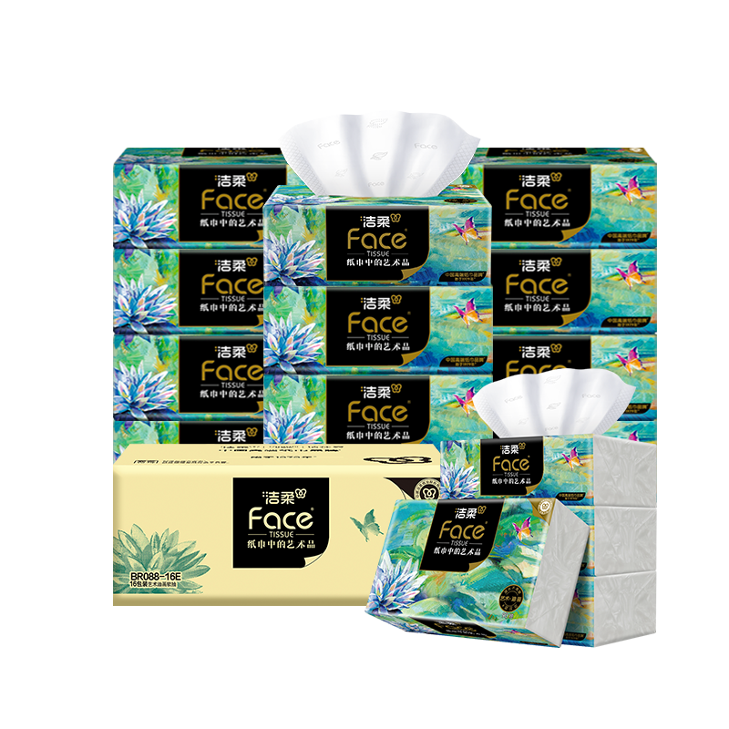 C&S Facial Tissues, Art Oil Painting Face 4-Ply 90 Sheets*16 Packs, Large Size M Code, Wet Wipes, Full Box