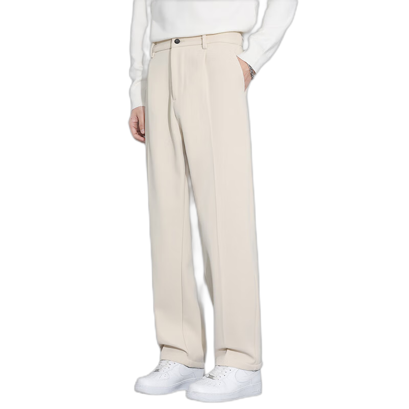 MULINSEN Men's Casual Straight-Leg Dress Pants Solid Color Simple Versatile Khaki XL