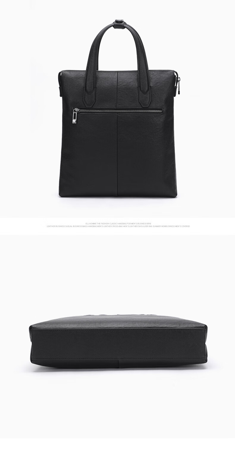 ELLE HOMME Men's Business Briefcase First Layer Cowhide Vertical Shoulder Crossbody Laptop Bag 6820 Black 8