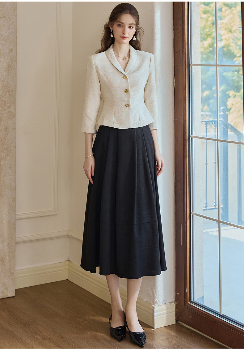 ROEYSHOUSE French Style Light Mature Tweed Short Jacket Women Spring Waist Slim Top 09445 Off-White S 6