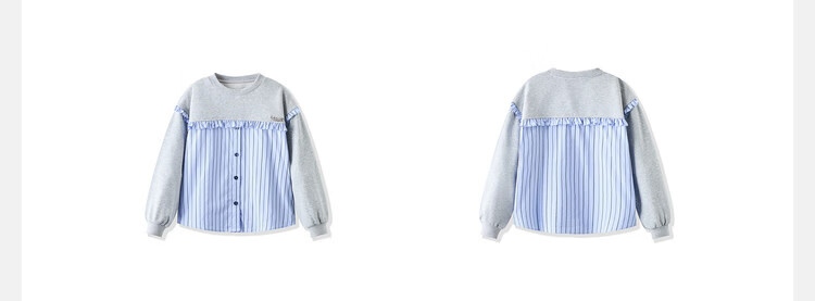 ASK JUNIOR Kids Hoodie 2026 Spring Striped Colorblock Sportswear Girls' Academy Style Ruffle Top 2