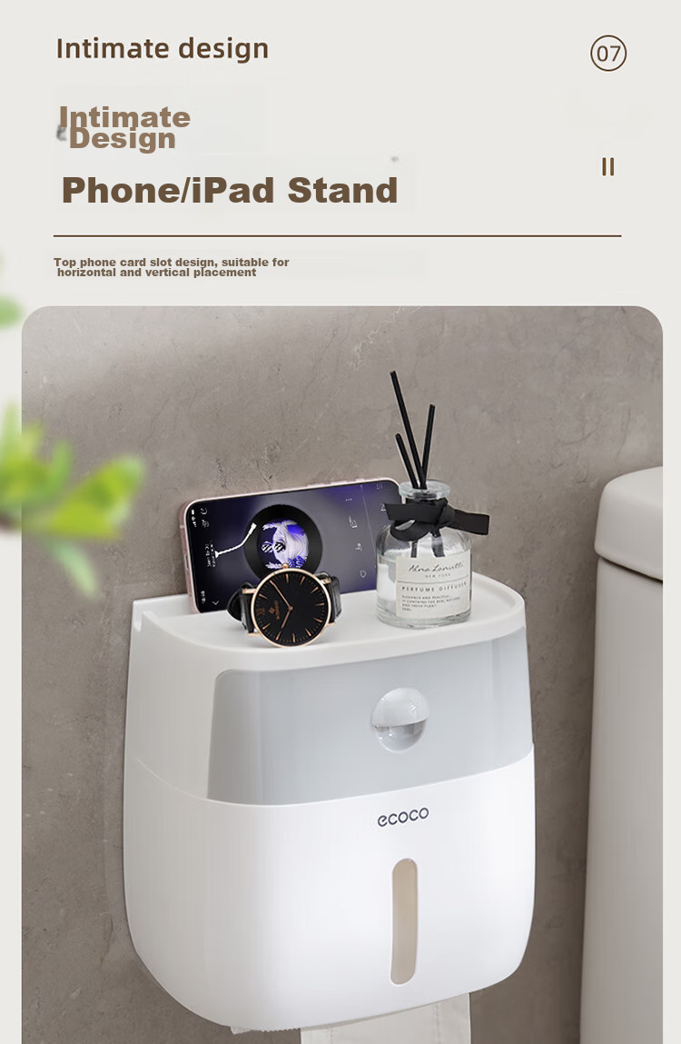 Ecoco Double-Layer Large Capacity Bathroom Tissue Box Storage, Wall-Mounted High-End Waterproof Toilet Paper Holder 9