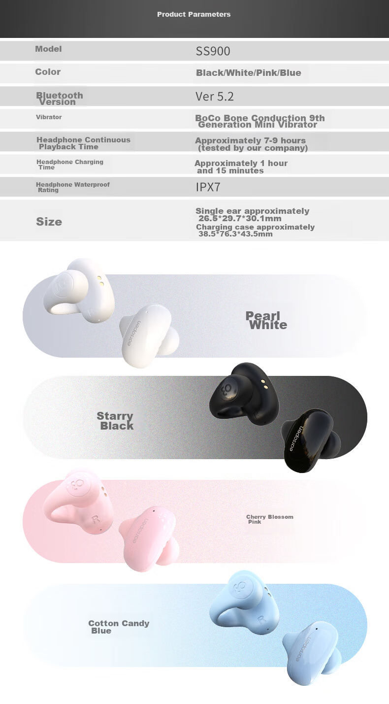 Guling EO SS900 Professional Bone Conduction Bluetooth Headphones, Clip-On Style, Sold by JD, Sports Running Open-Style Non-In Clip-On White 14