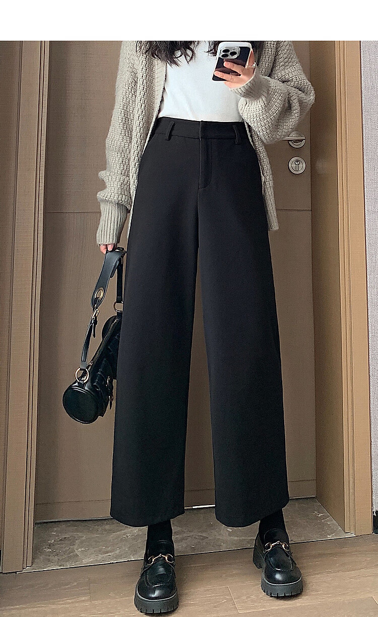 Dme [Long-Lasting Shape] Winter Mid-Rise Brushed Nine-Tenths Long Pants for Women, Slimming Straight-Leg Trousers, Warm Casual 1