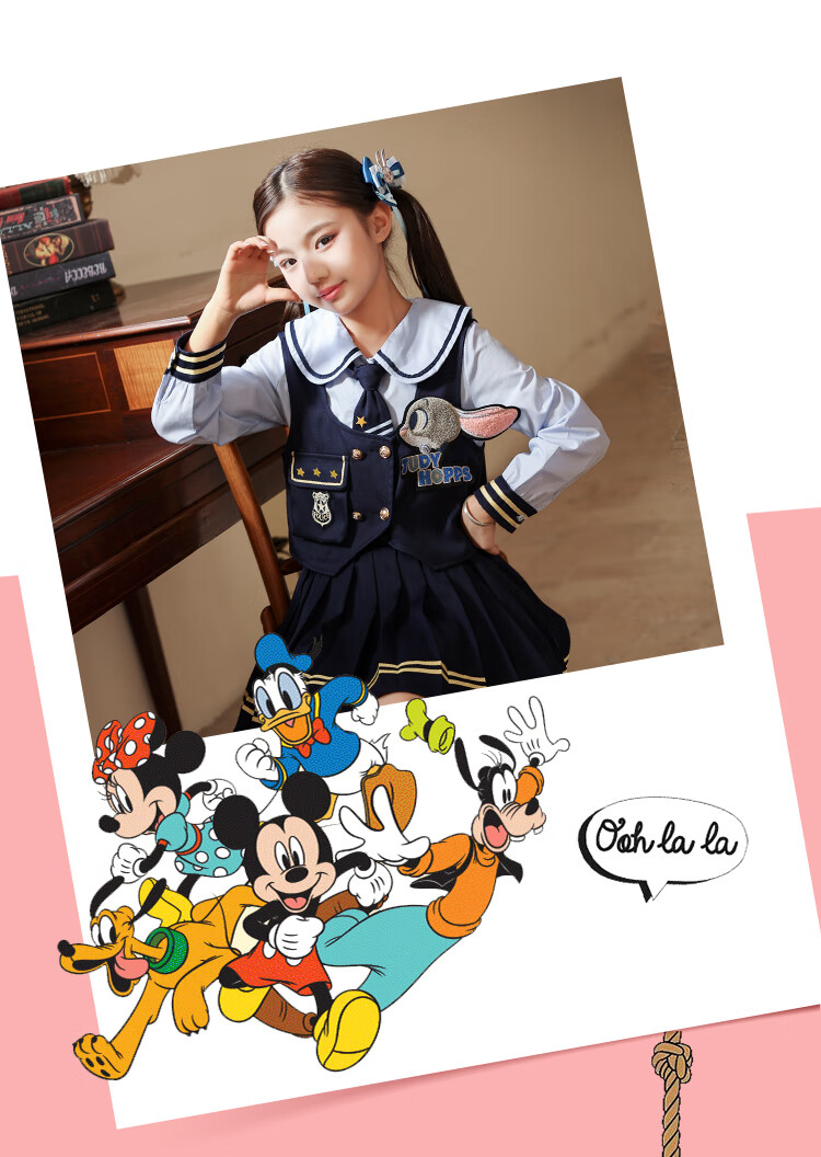 Disney Girls' Autumn Zootopia Outfit 2025 New Two-Piece Set with Tie Children's Clothing 2