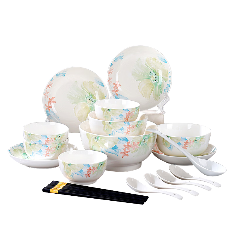 Jieyajie Ceramic Bowl 4.5 Inch High-Temperature Fired Premium Luxury Home Dining Bowl Set 6 Pieces Qingfeng Huayu