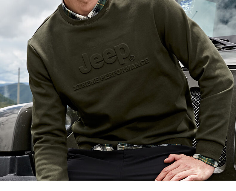 Jeep Men's Autumn Fleece-Lined Warm Long Sleeve Outdoor Loose Fit Crewneck Pullover Sweatshirt 4366 1