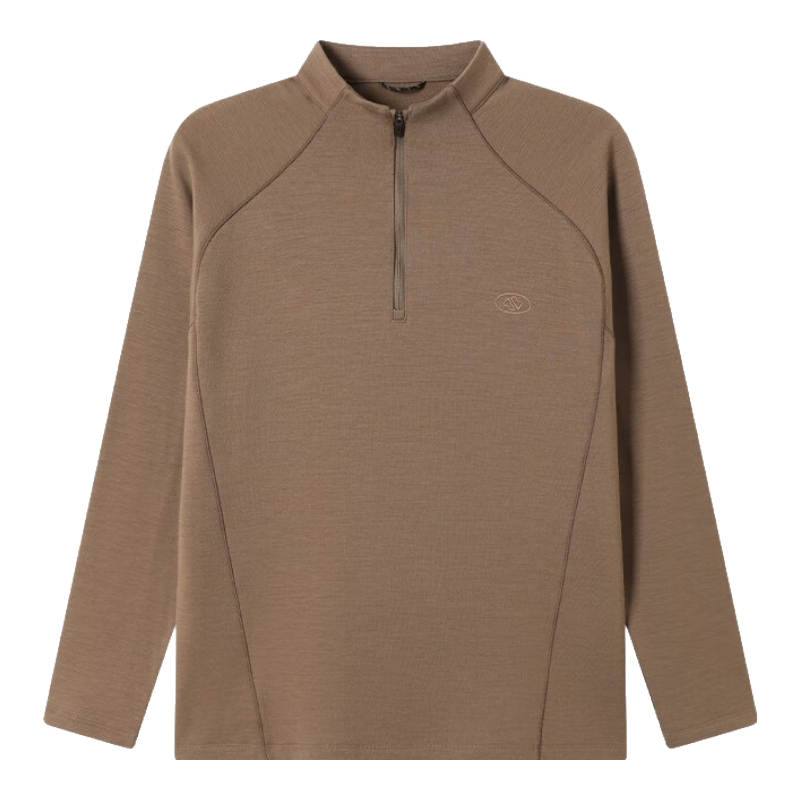 JD Jingzao 25 Autumn Winter Men's Merino Wool Fleece-Lined T-Shirt Warm Sweat-Absorbing Odor-Resistant Sports Long Sleeve Chestnut Brown 3XL