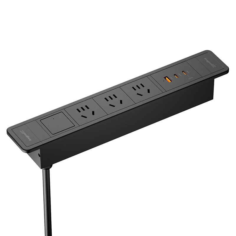Lengon Embedded Aluminum Alloy Office Desktop Cabinet Furniture Built-in Square Hidden Power Strip Gaming Desk Computer Power Board Conference Room 3-Port 67W Fast Charging Socket