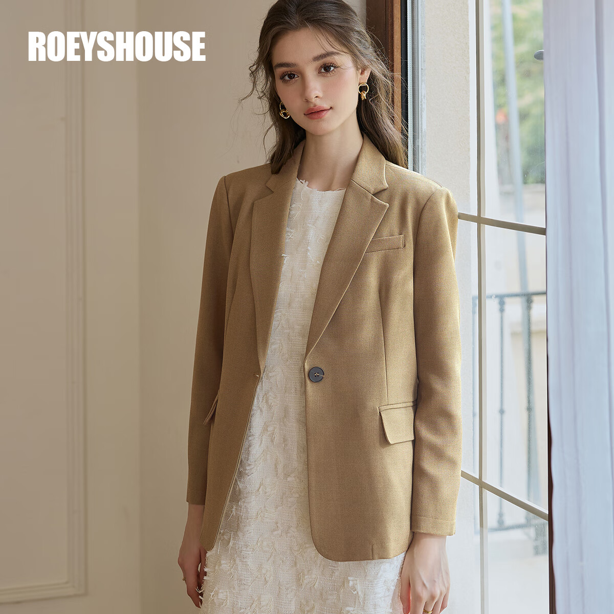 ROEYSHOUSE Women's Slim Fit Commuter Blazer 2026 Spring Professional Lightweight Suit Jacket 10135 Khaki S