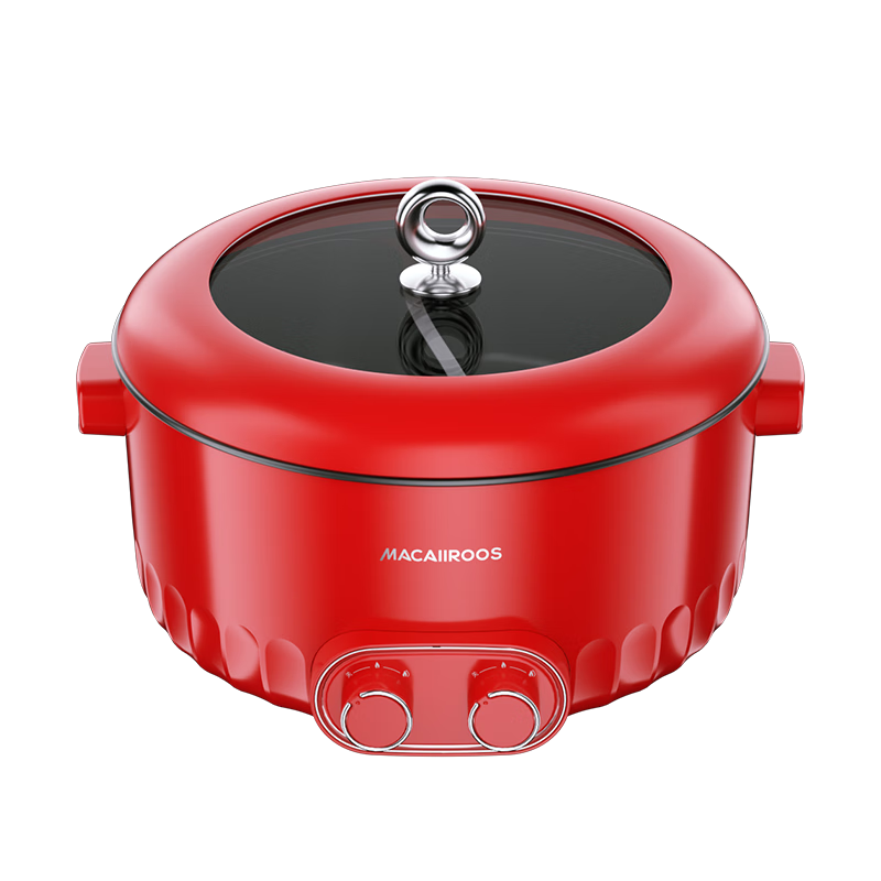 Macaiiroos Dual-Compartment Electric Hot Pot 2000W High Power Multi-Functional 6L Hot Pot with Independent Two-Level Heat Control