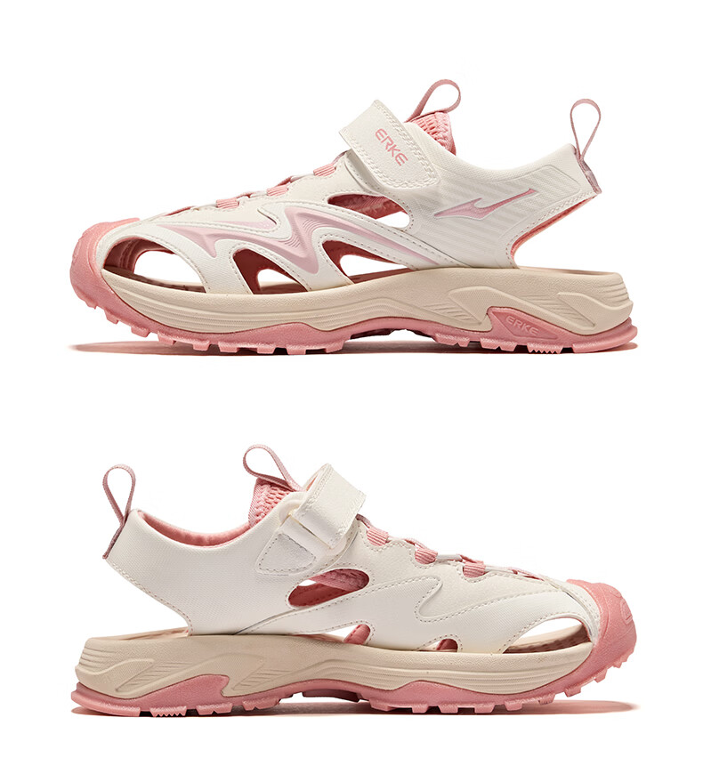 ERKE Kids Sandals Boys and Girls Closed-Toe Anti-Collision Sandals Microcrystalline White/Pink Frost Color Size 34 54