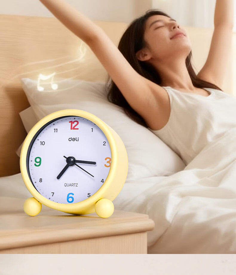 Deli Alarm Clock Student Kids Bedside Clock Wake-Up Device Powerful Silent Sweep Second - LE309 Small Clock - Alarm Clock (Yellow) (Unit) Children's Day Gift 2