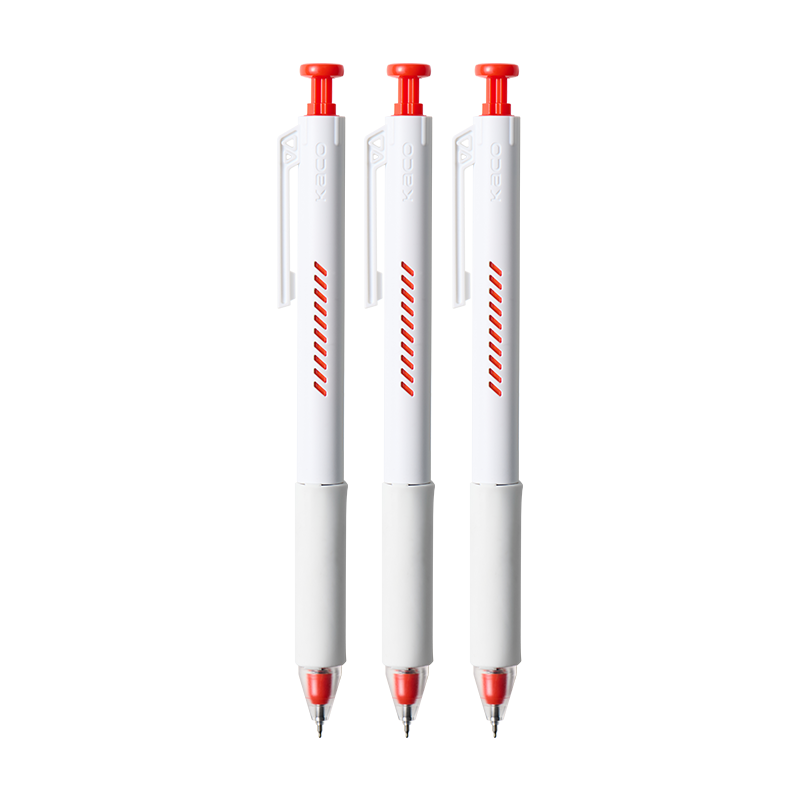KACO Rechargeable Red Gel Pen 0.5mm Red Click Pen Ins Stylish Teacher Correction Pen Frost White/Red 3-Pack