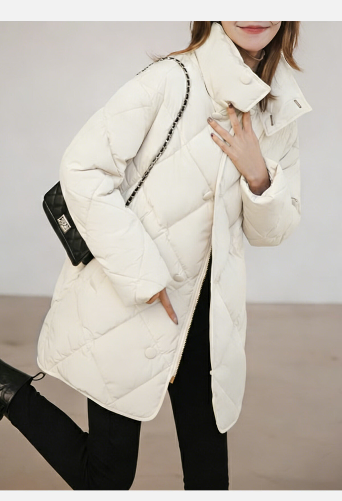 PinCai Women's Quilted Mid-Length Stand Collar Cotton Jacket Winter Windproof Over-the-Knee Coat P144M1010 2