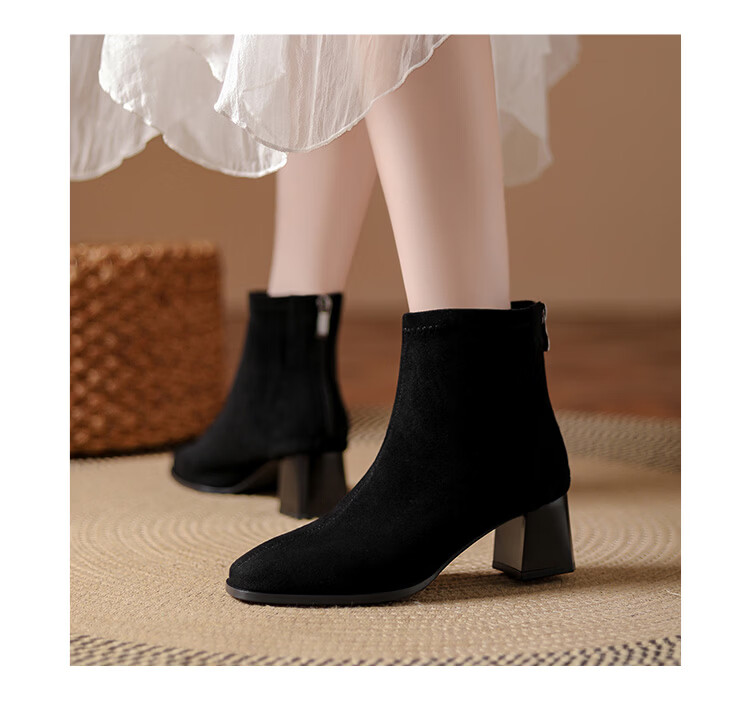 DAPHNE Suede Ankle Boots Women Fashion Simple Martin Boots French Slim High Heel Boots Black 37 9