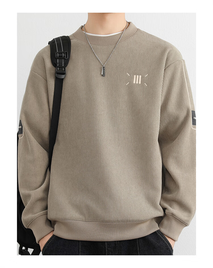 JEEP SPIRIT Men's Heavyweight Sweatshirt Spring Autumn Trendy Casual Loose Fit Crew Neck Black XL 4
