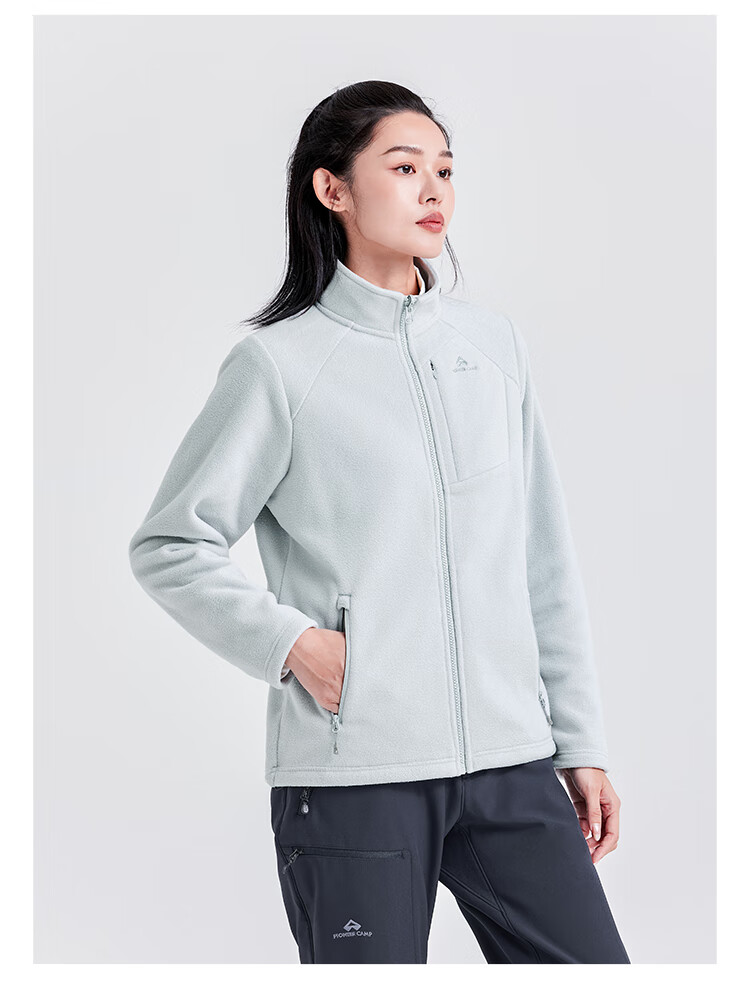 Pioneer Camp Outdoor Stand-Collar Fleece Jacket for Women, Autumn And Winter Plush Lining Fleece Coat, Windproof Warm Cardigan Inner Layer 19