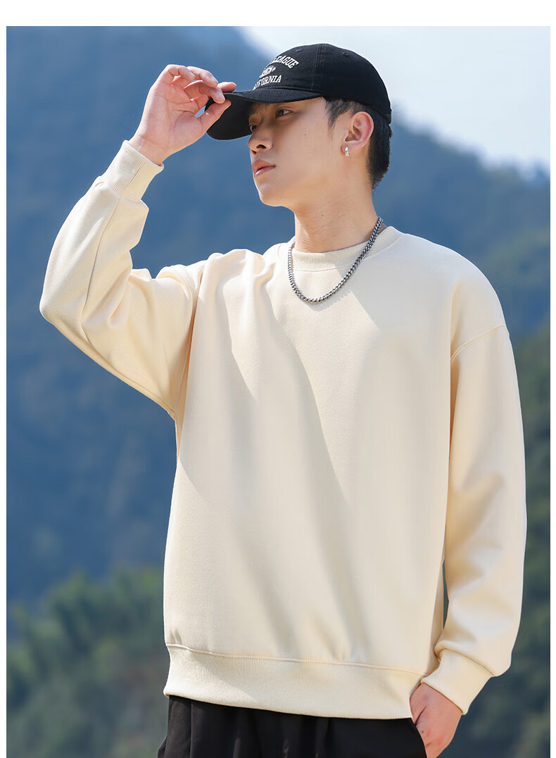 EASTERN CAMEL Men's Autumn Winter Crew Neck Solid Heavyweight Drop Shoulder Long Sleeve Outdoor Pullover Sweatshirt White XL 20