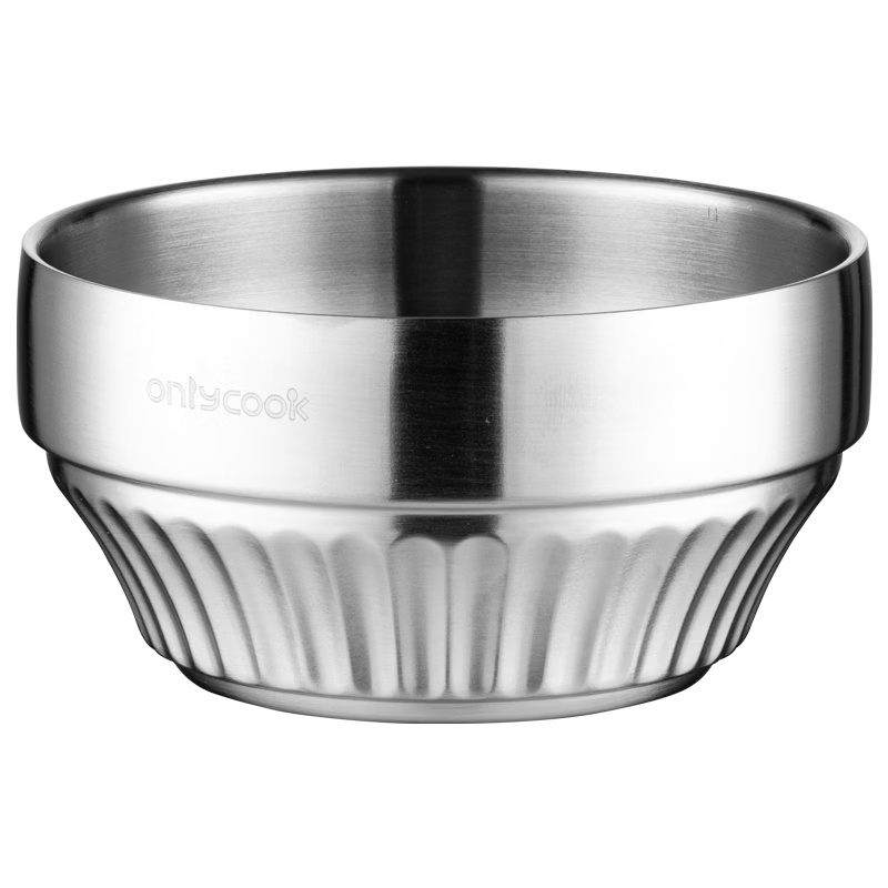 Onlycook 304 Stainless Steel Double-Layer Anti-Scald Rice Bowl Household Large Soup Bowl Food Grade Children's Tableware Noodle Bowl - 11.5cm