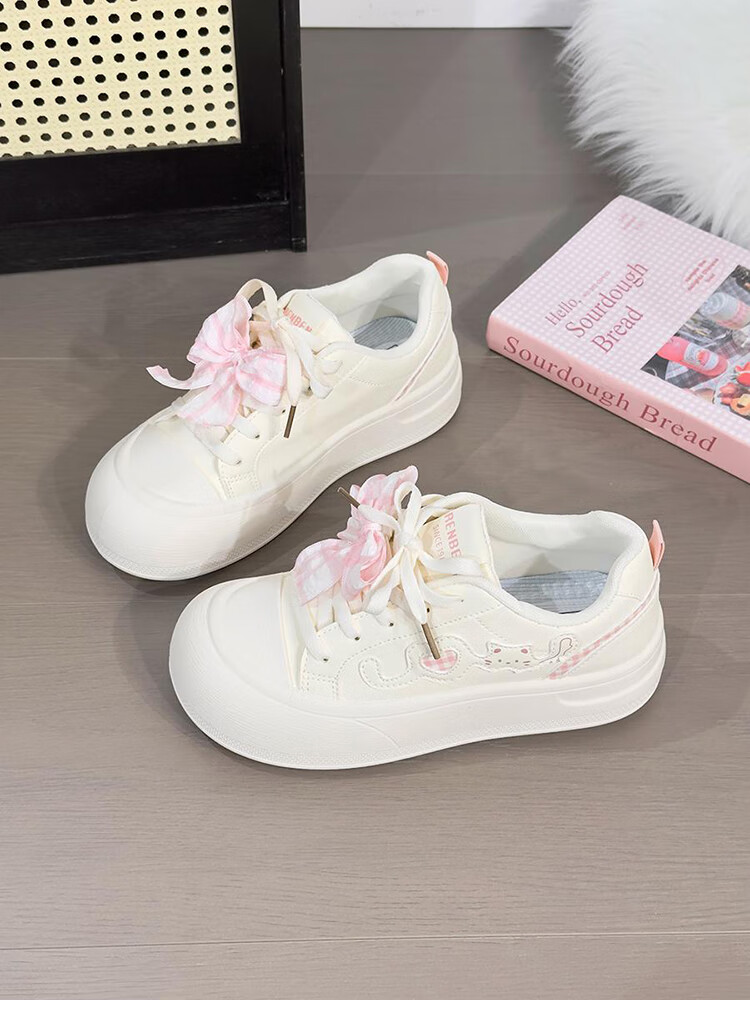 Renben Soft Sole Lightweight White Sneakers for Women Trending Original Versatile Chunky Head Bread Shoes Thick Sole Sports Sneakers for Women 16