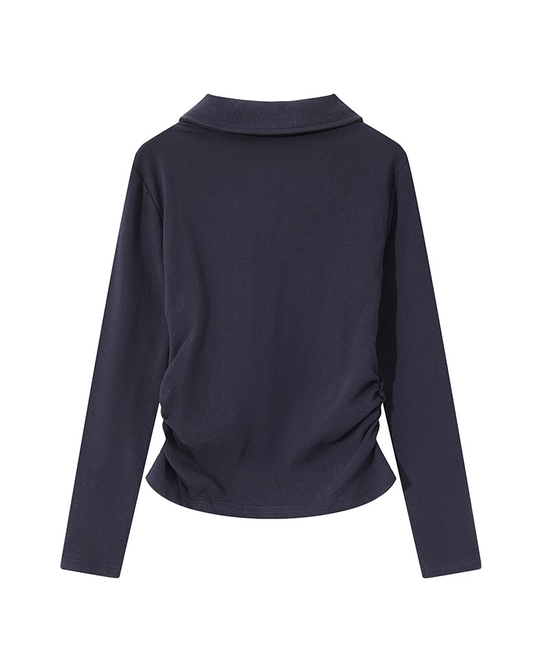 :CHOCOOLATE IT Lapel Shoulder Long Sleeve T-Shirt Women Short Pleated Waist Summer New Base Shirt Top White L 35