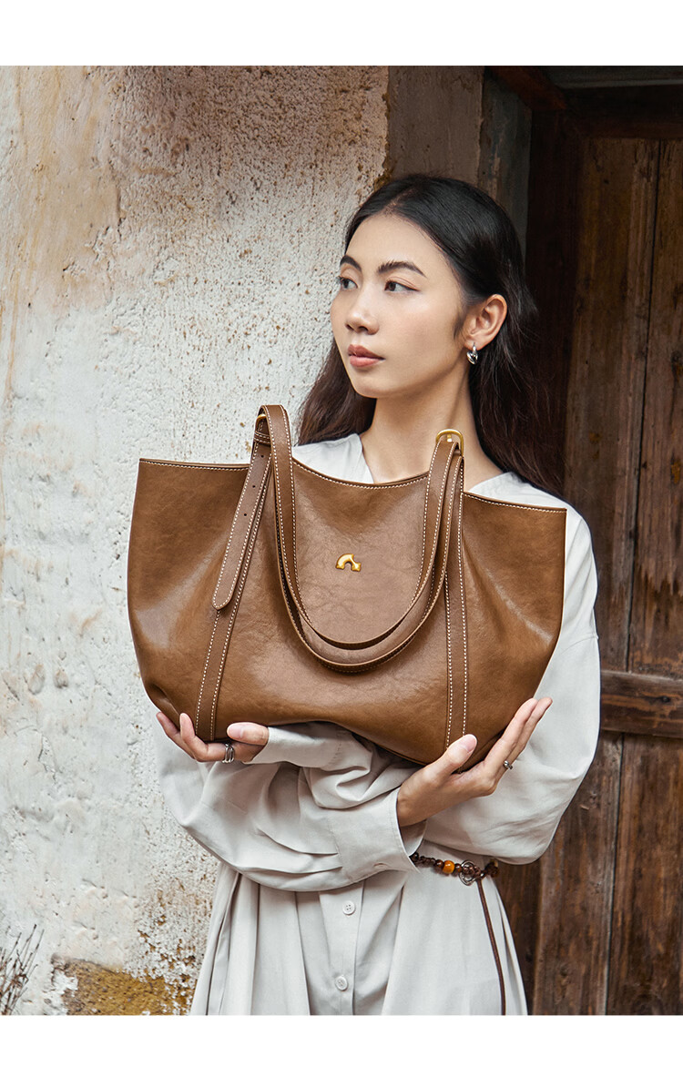 Nalandu [Celebrity Style] New Large Capacity Cowhide Tote Bag Commuter Birthday Gift 6