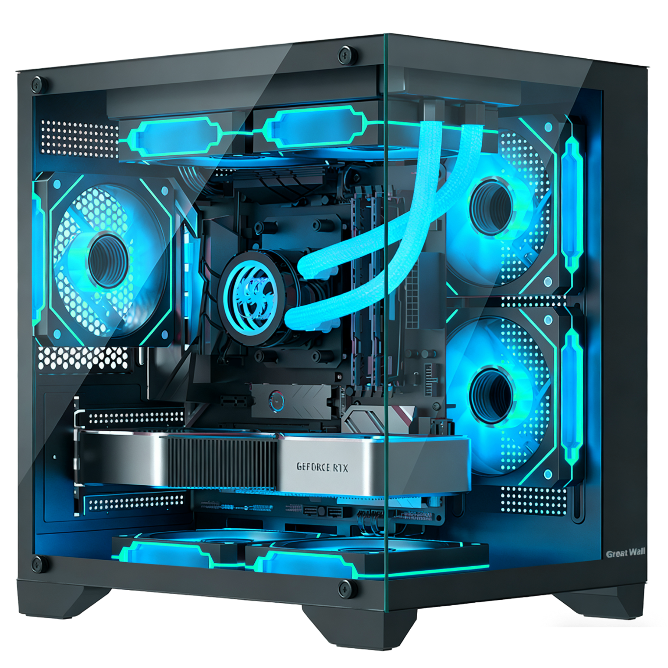 Great Wall View S1 Mini Black Seaside View Computer Case (M-ATX/240mm Water Cooling Support/Double-Sided Glass/7 Fan Positions)
