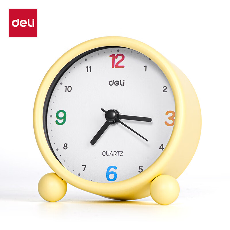 Deli Alarm Clock Student Kids Bedside Clock Wake-Up Device Powerful Silent Sweep Second - LE309 Small Clock - Alarm Clock (Yellow) (Unit) Children's Day Gift