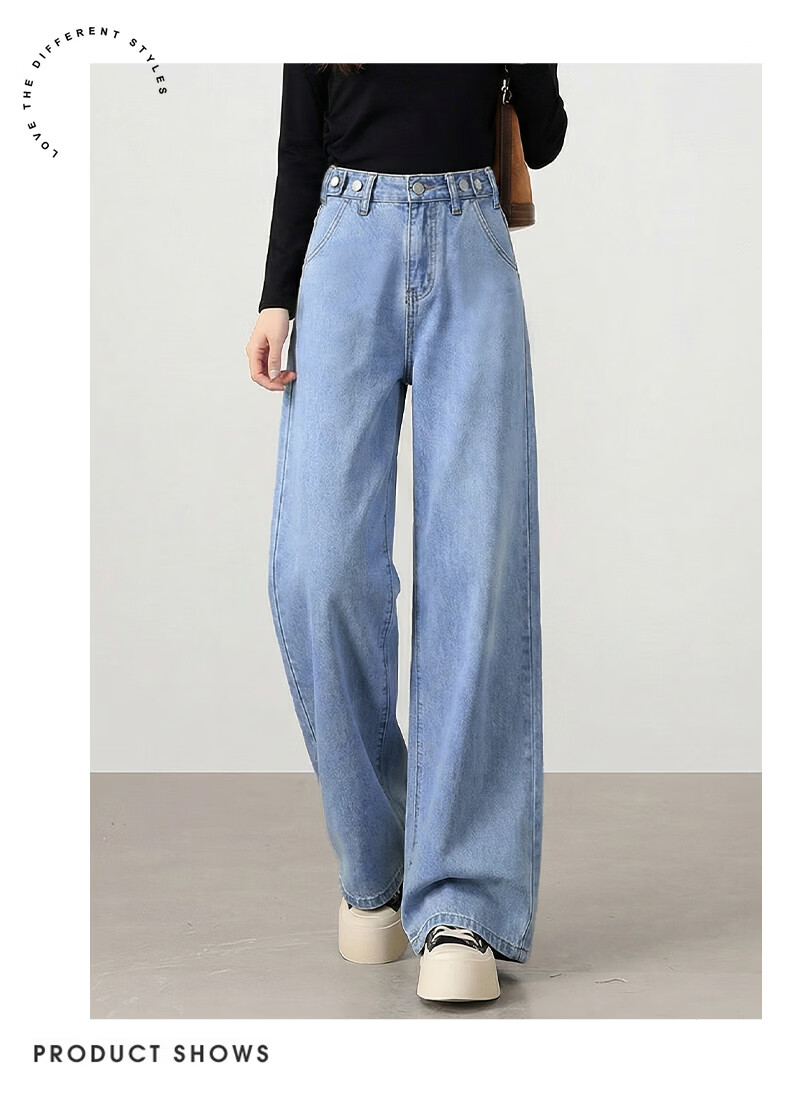 Jeanswest Women's Summer High-Waist Slim Fit Wide-Leg Straight-Leg Jeans Dark Blue M 3