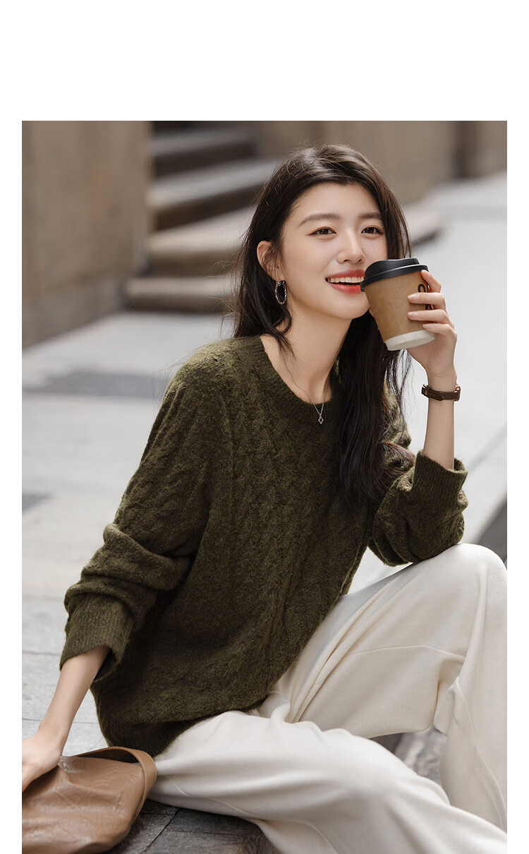 Demana Wool Blend Version Winter Southern France Crew Neck Cable Knit A-Line Sleeve Sweater Women's Top 3