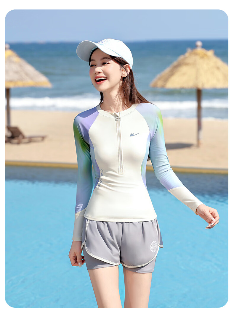 Huili Women's Two-Piece Swimsuit, Long-Sleeve Top And Long Pants, Conservative Surfing Diving Wetsuit, Quick-Dry Hot Spring Four-Piece Set, 14021 Black L 17