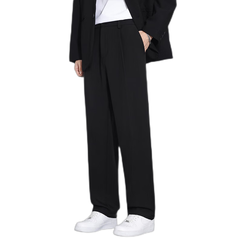 MULINSEN Men's Casual Straight-Leg Dress Pants Solid Color Simple Versatile Black 4XL