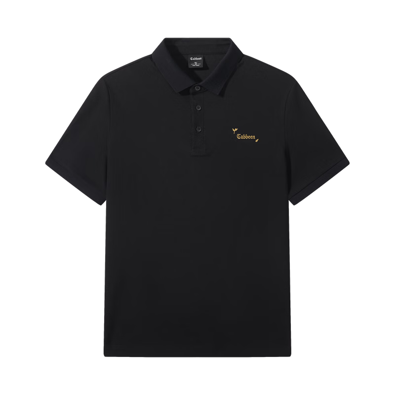 CABBEEN 200G Sorona Cooling Pique Polo Shirt with Gold Thread Embroidery Breathable Texture 2026 Spring Short Sleeve Polo