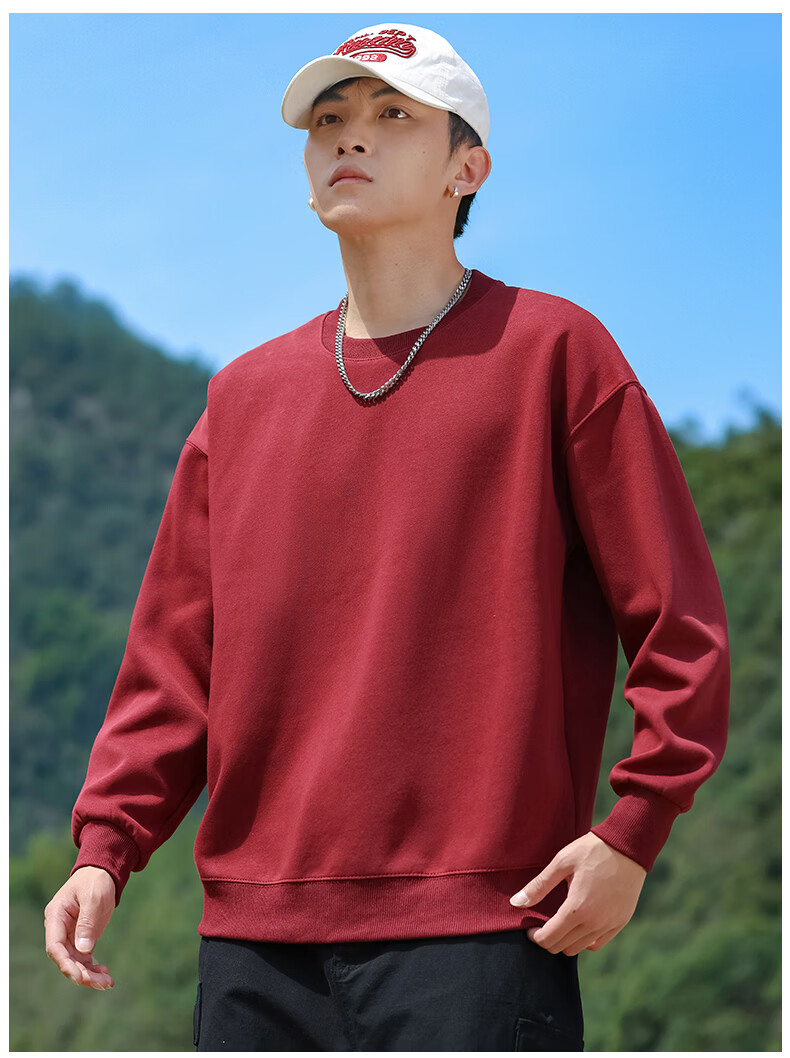 EASTERN CAMEL Men's Autumn Winter Crew Neck Solid Heavyweight Drop Shoulder Long Sleeve Outdoor Pullover Sweatshirt White XL 10