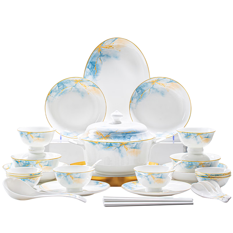 Mornenjoy Tableware Set 2026 New High-Value Jingdezhen Bowls and Plates Complete Dinnerware Set with Chopsticks for Housewarming Gift