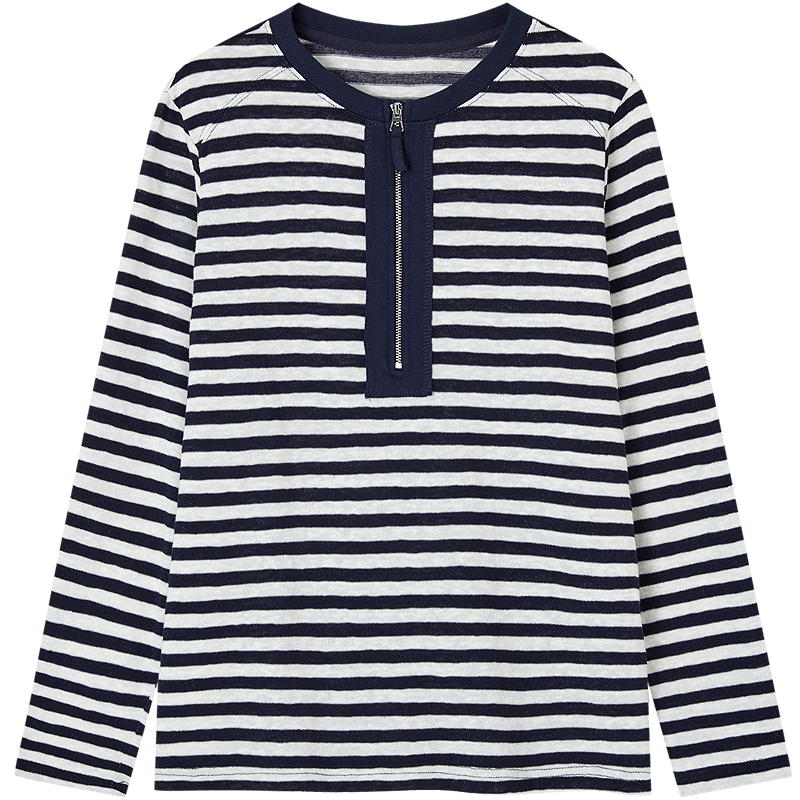Demana [Cloud Soft Cotton] Spring Retro Striped Half-Placket Colorblock Long Sleeve Petite Women's T-Shirt