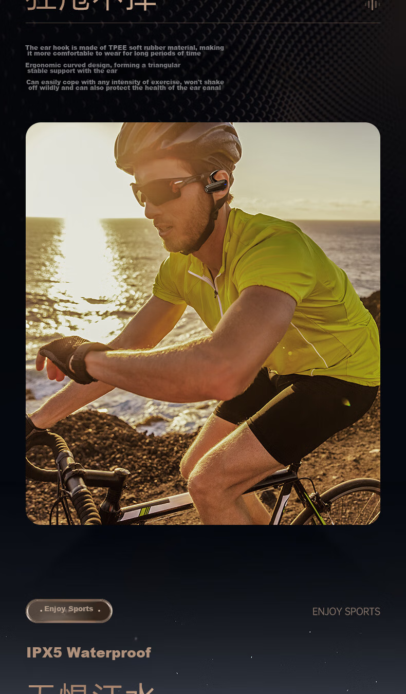 ALittleFlower Open-Ear Bone Conduction Sports Bluetooth Headphones, Ear-Hook Style, for Running, Long Battery Life, Calls, Noise Reduction, Compatible with Huawei, Apple, Xiaomi, VIVO 3
