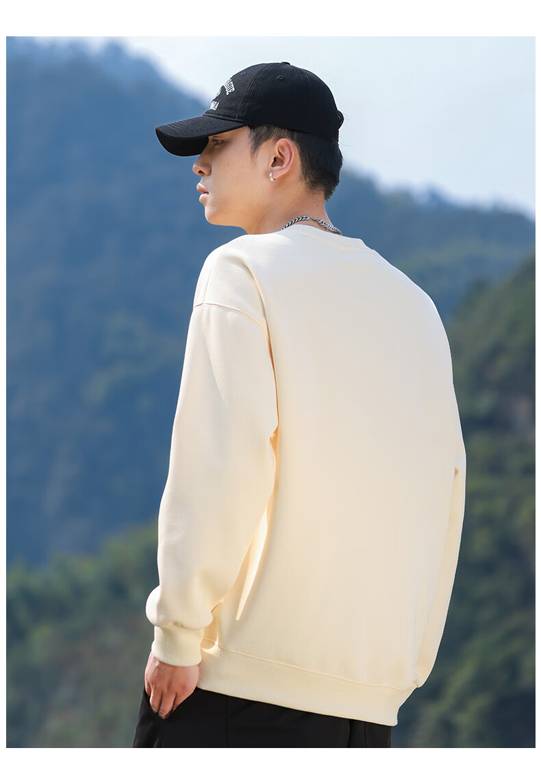 EASTERN CAMEL Men's Autumn Winter Crew Neck Solid Heavyweight Drop Shoulder Long Sleeve Outdoor Pullover Sweatshirt White XL 19
